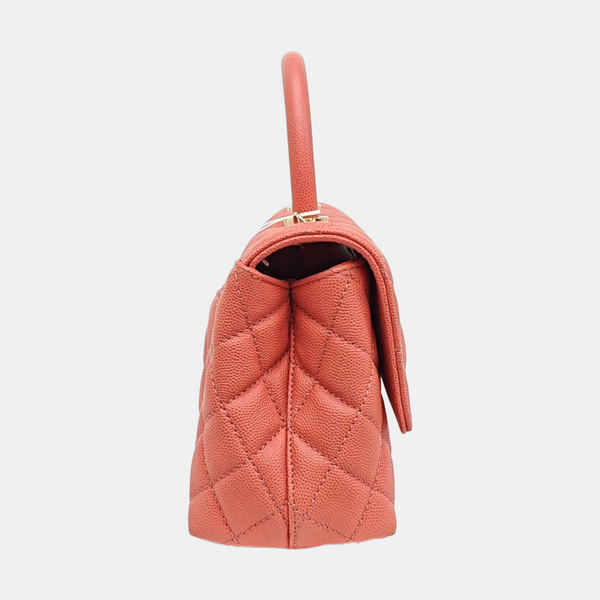 COCO HANDLE Small Quilted Grained Calfskin Pink