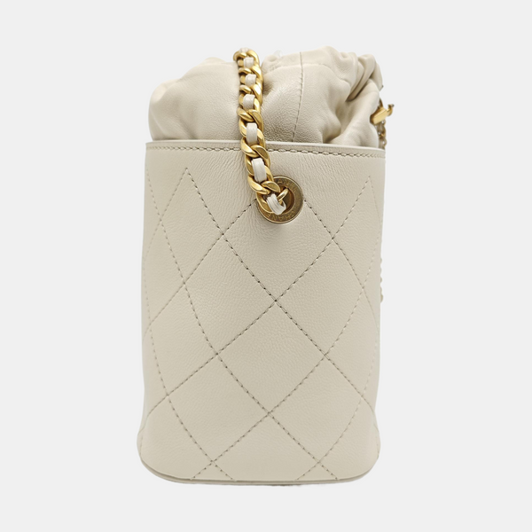 DRAWSTRING Quilted Grained Lambskin Beige