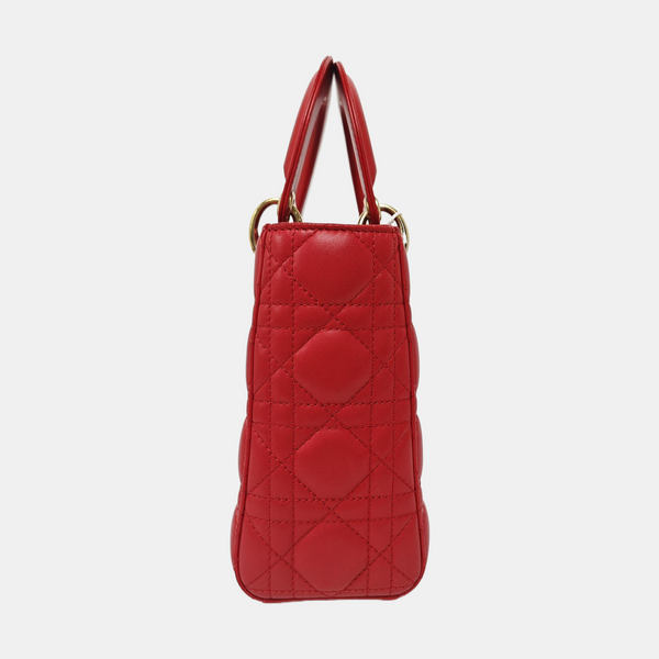 Authenticated pre-owned Lady Dior Quilted Lambskin Red - Tote Bag at Looply