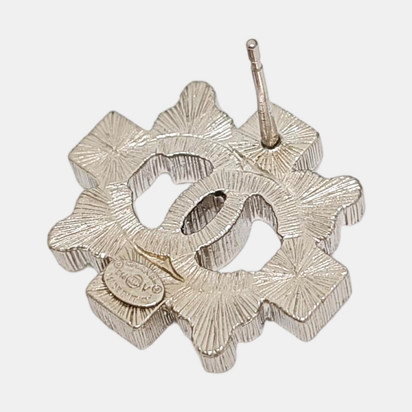 CC Logo Metal Silver Stud Earrings