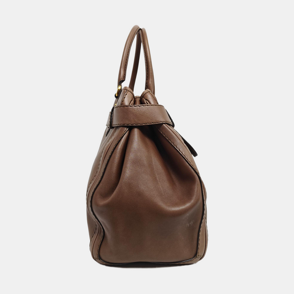 Calfskin Top Handle Bag Brown