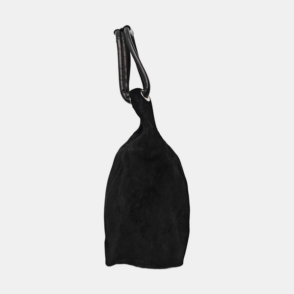 Suede Top Handle Bag Black