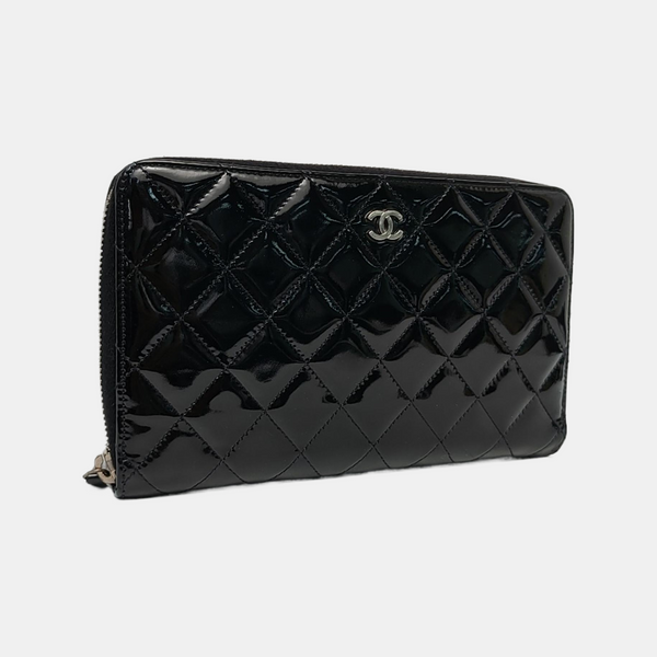Quilted Patent Calfskin Wallet Black