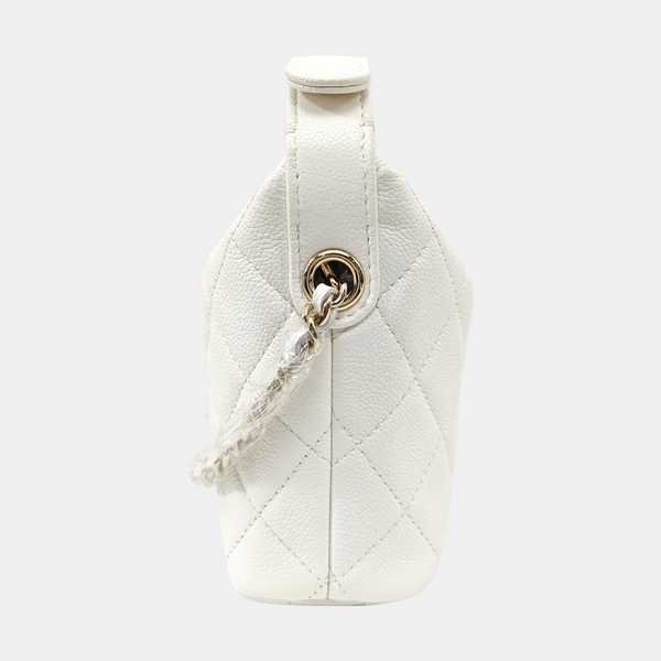 Quilted Grained Calfskin Shoulder Bag White