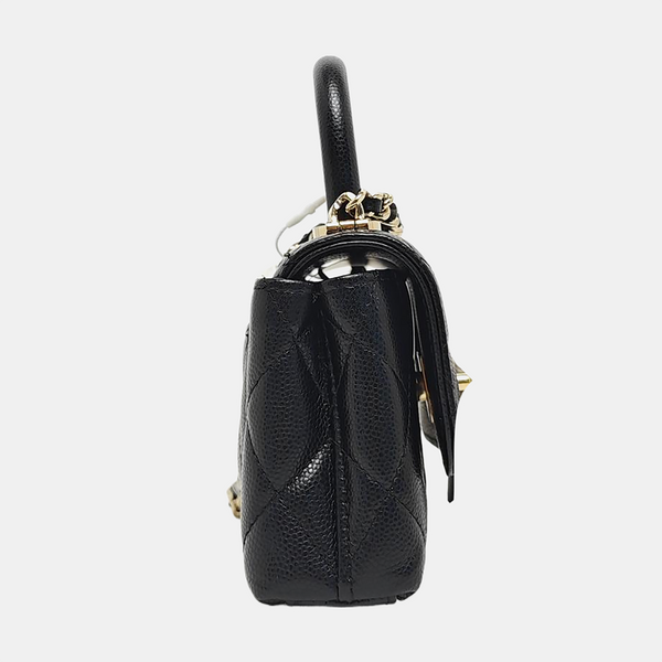 COCO HANDLE Super Mini Piel de becerro graneada acolchada negra