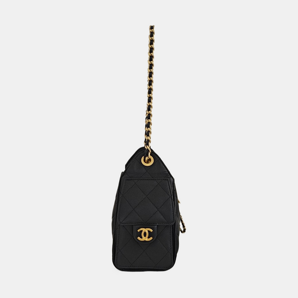 CHANEL 25 Mini Quilted Grained Calfskin Black