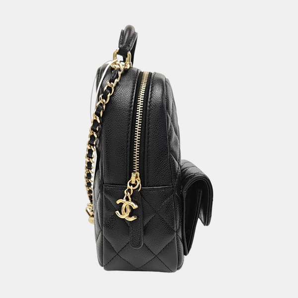 Quilted Grained Calfskin Backpack Mini Black