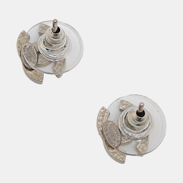 CC Logo Metal Silver Stud Earrings