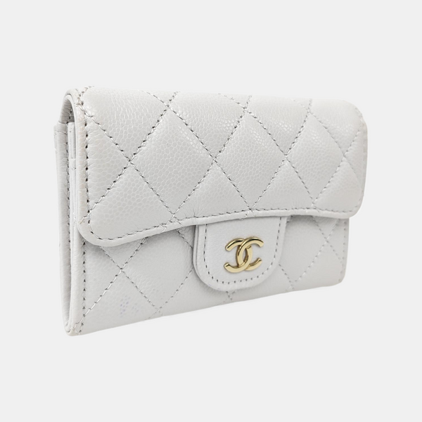 CLASSIC FLAP Quilted Grained Calfskin Gray Card Holder