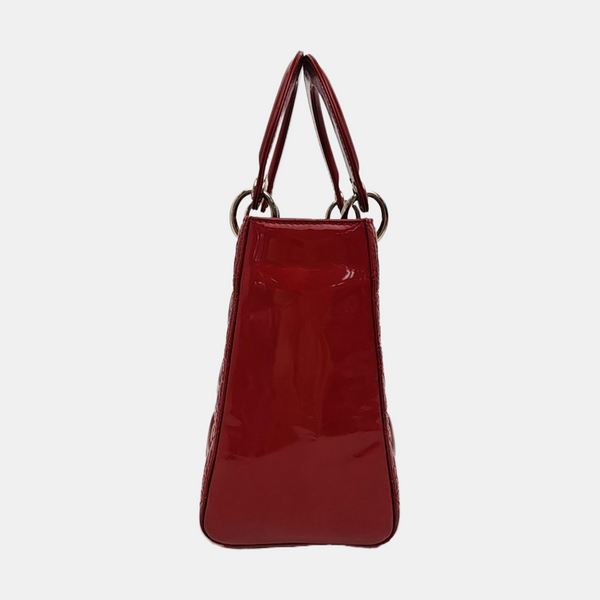 Lady Dior Medium Cannage Patent Leather Red