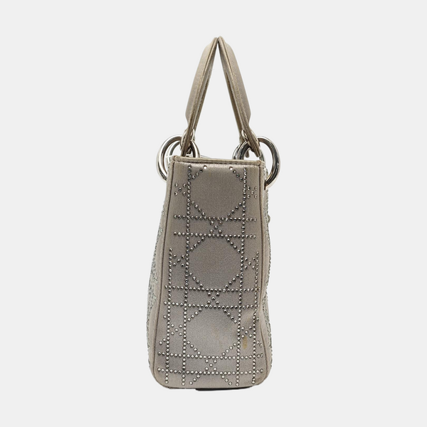 Authenticated pre-owned Lady Dior Mini Silk Satin Grey - Shoulder Bag at Looply