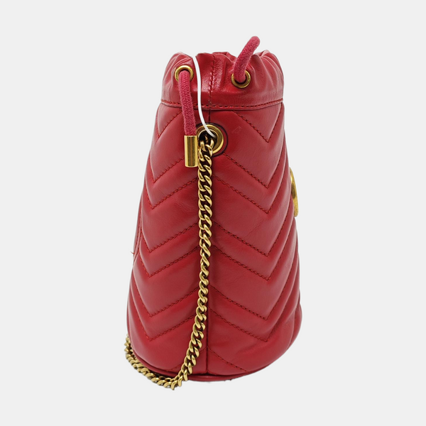 Authenticated pre-owned GG Marmont Mini Quilted Calfskin Red - Bucket Bag at Looply