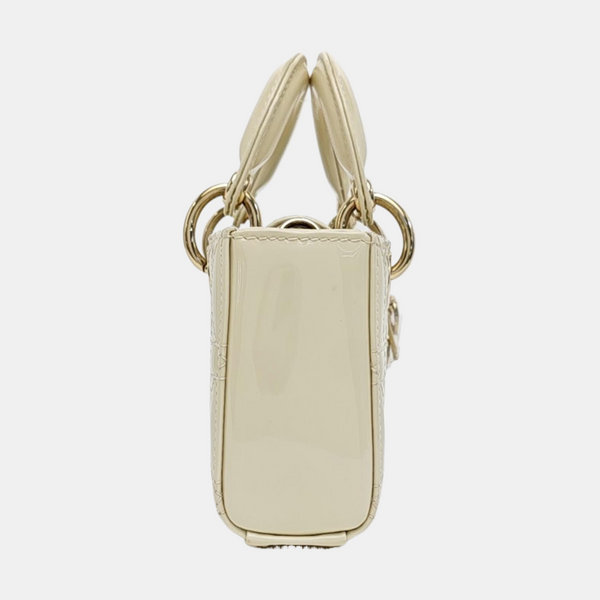 Lady D-Joy Super Mini Cannage Patent Leather White