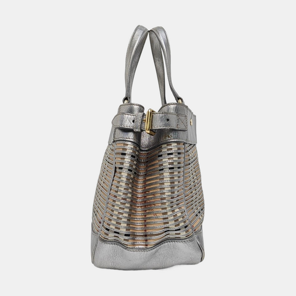 Coated Canvas Tote Bag Silver