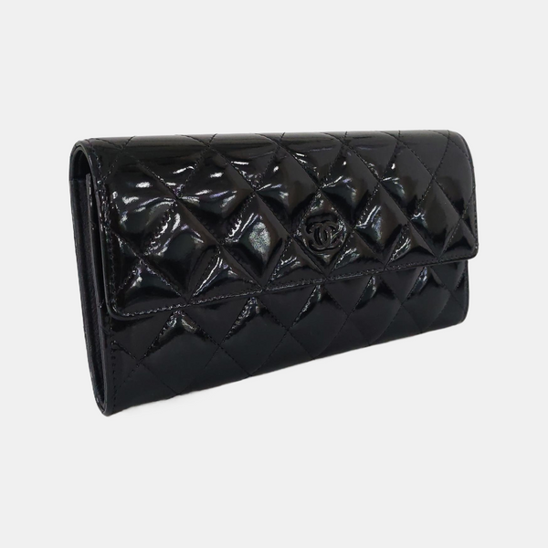 Quilted Patent Leather Wallet Black