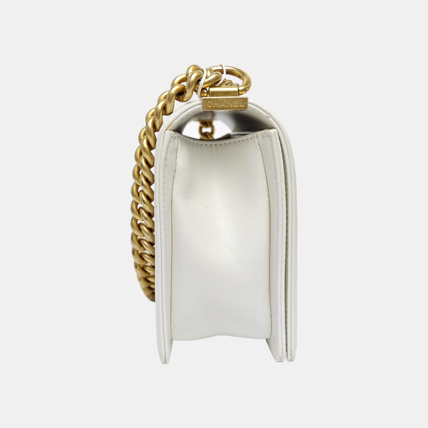 BOY CHANEL Mini Quilted Calfskin White