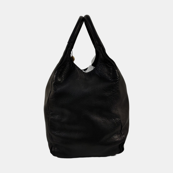 Leather Top Handle Bag Black