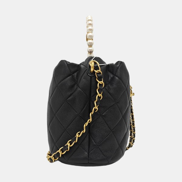 Quilted Lambskin Bucket Bag Black