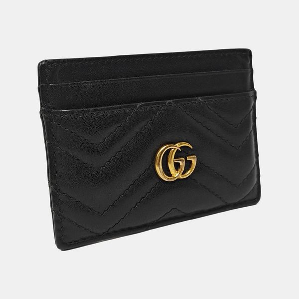 GG Marmont Mini Quilted Calfskin Black Card Holder