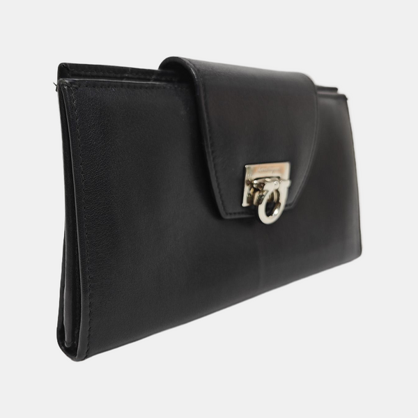 Gancio Calfskin Black Wallet