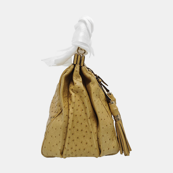 Ostrich Top Handle Bag Beige