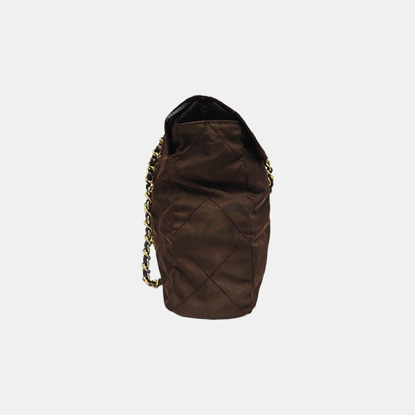 Quilted Nylon Shoulder Bag Brown