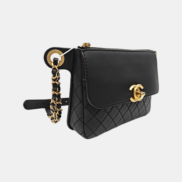 Quilted Leather Belt Bag Black