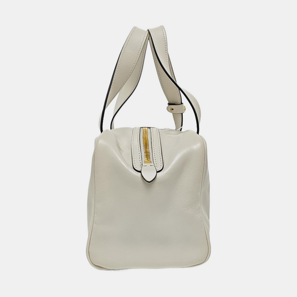 Leather Top Handle Bag White