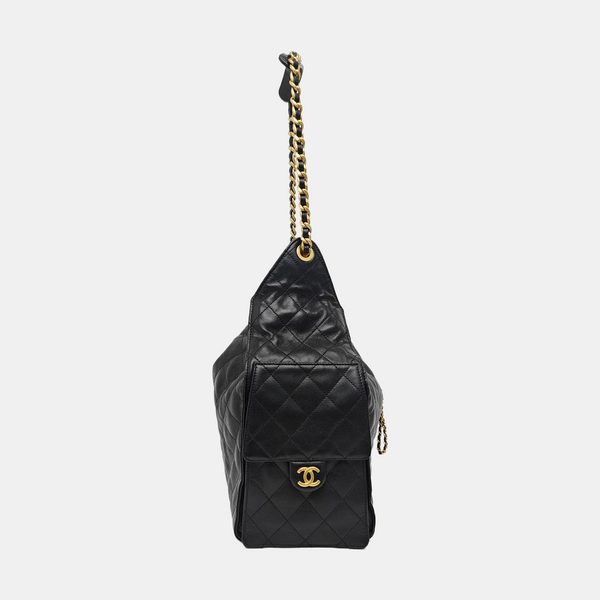 CHANEL 25 Medium Quilted Calfskin Black