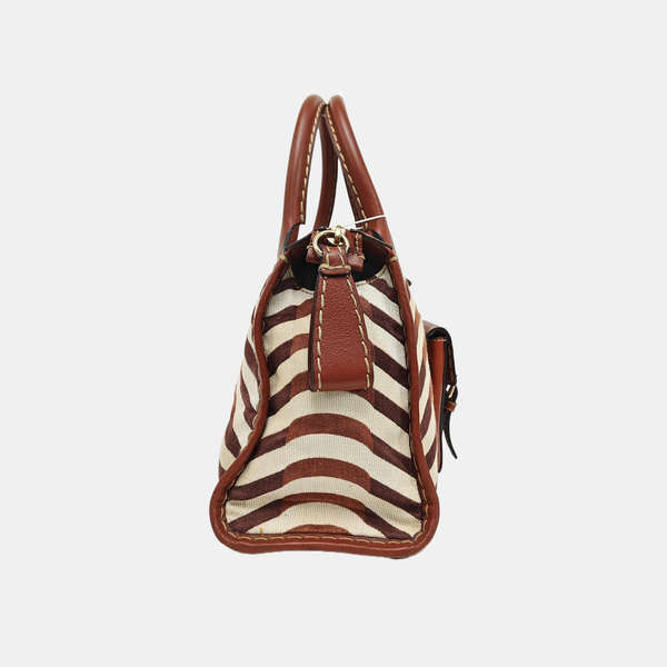 Fabric Top Handle Bag Brown
