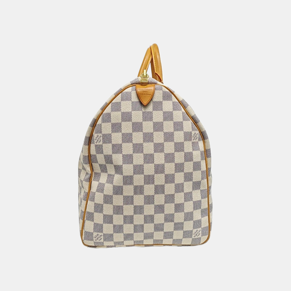 KEEPALL 50 Damier Azur Coated Canvas White