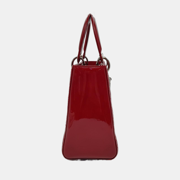 Authenticated pre-owned Lady Dior Medium Cannage Patent Leather Red - Tote Bag at Looply