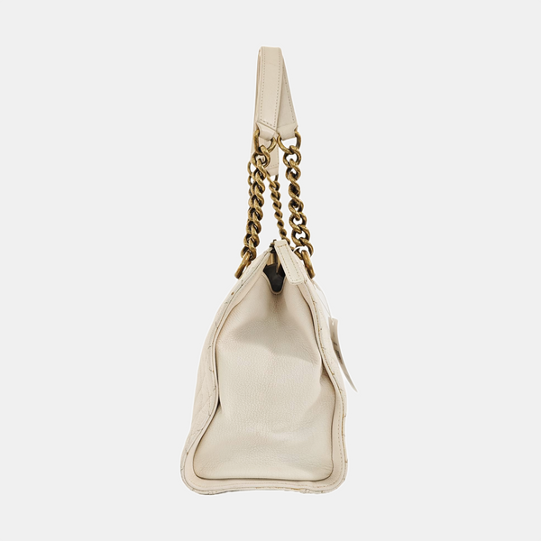 Quilted Grained Lambskin Shoulder Bag White