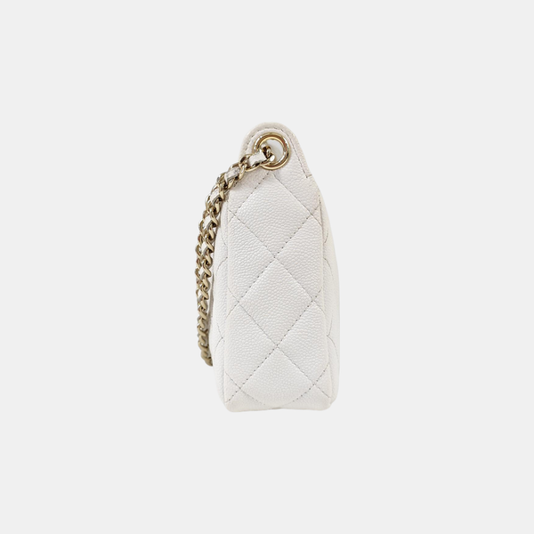 Quilted Grained Calfskin Shoulder Bag White