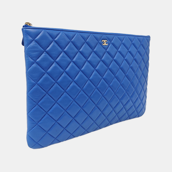 Quilted Lambskin Clutch Large Blue