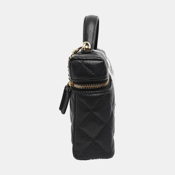Quilted Grained Calfskin Shoulder Bag Black