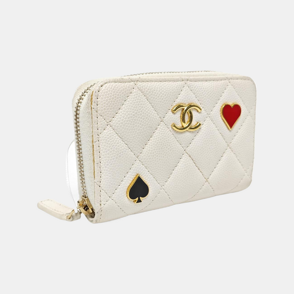 Quilted Grained Calfskin Card Holder White