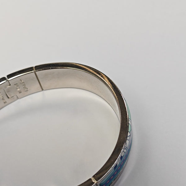 Enamel Hinged Bracelet Metal Silver Bangle