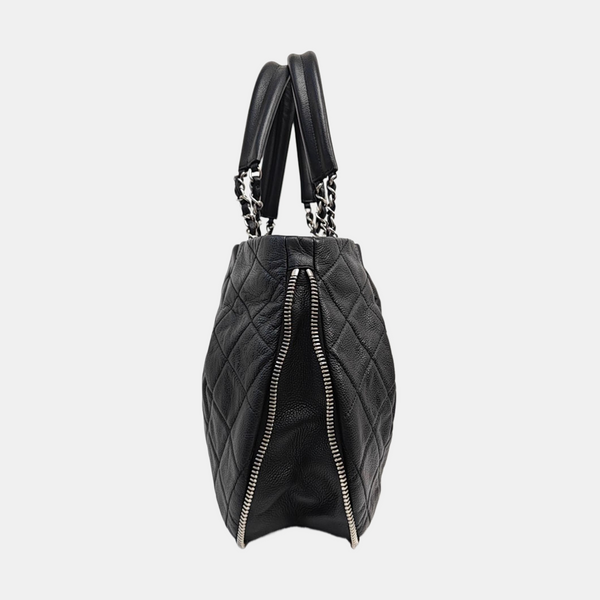 Quilted Grained Calfskin Tote Bag Black