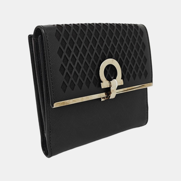 Gancini Small Calfskin Black Wallet