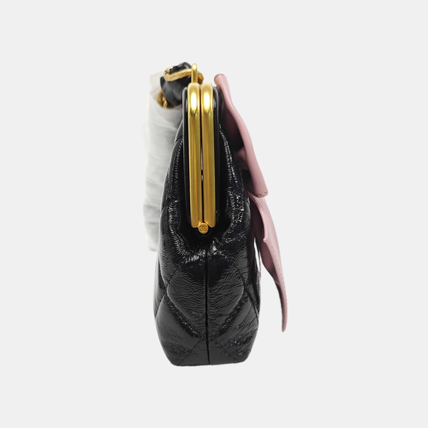 Quilted Patent Leather Shoulder Bag Black
