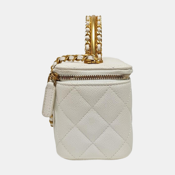 VANITY CASE Small Quilted Grained Calfskin White