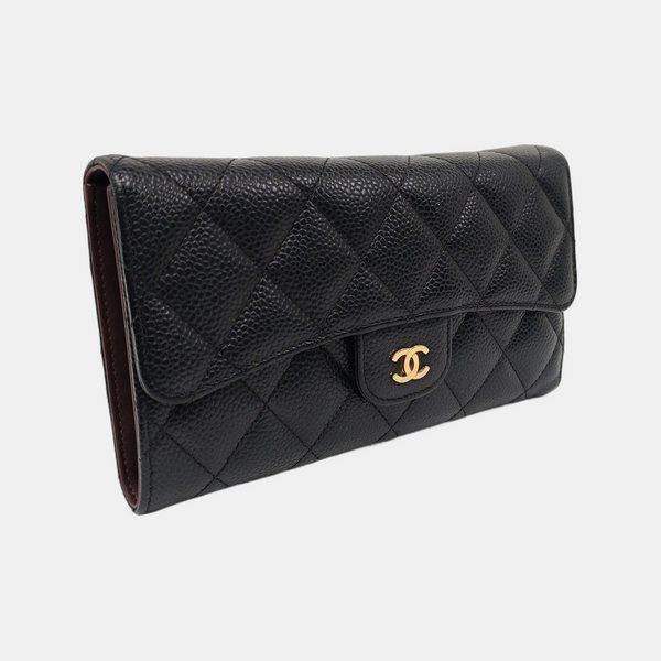 Quilted Grained Calfskin Wallet Black