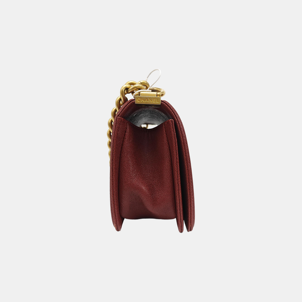 BOY CHANEL Small Quilted Grained Calfskin Red