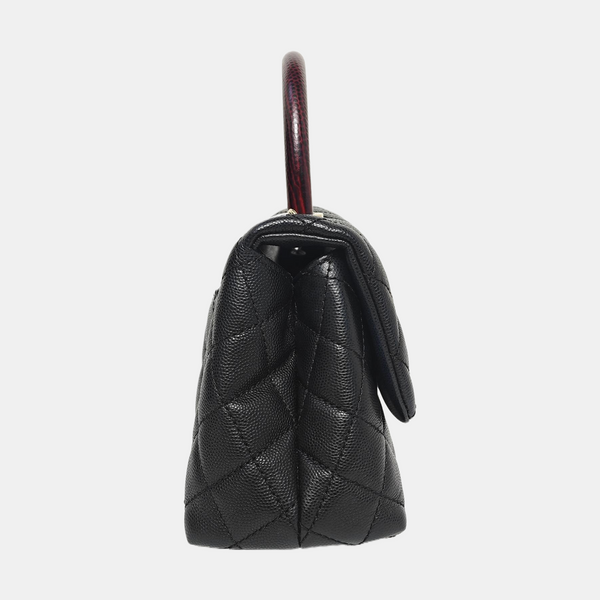 COCO HANDLE Small Quilted Grained Calfskin Black