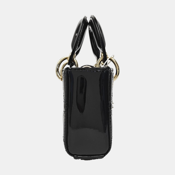 Lady Dior Super Mini Cannage Patent Leather Black