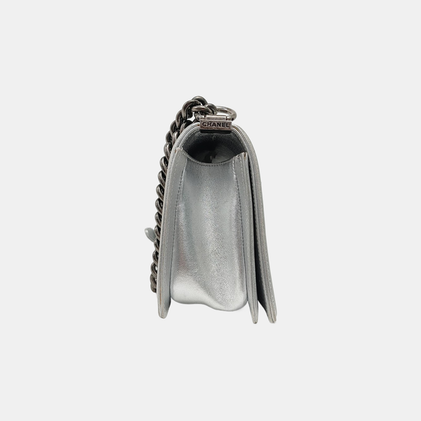 BOY CHANEL Medium Lambskin Silver