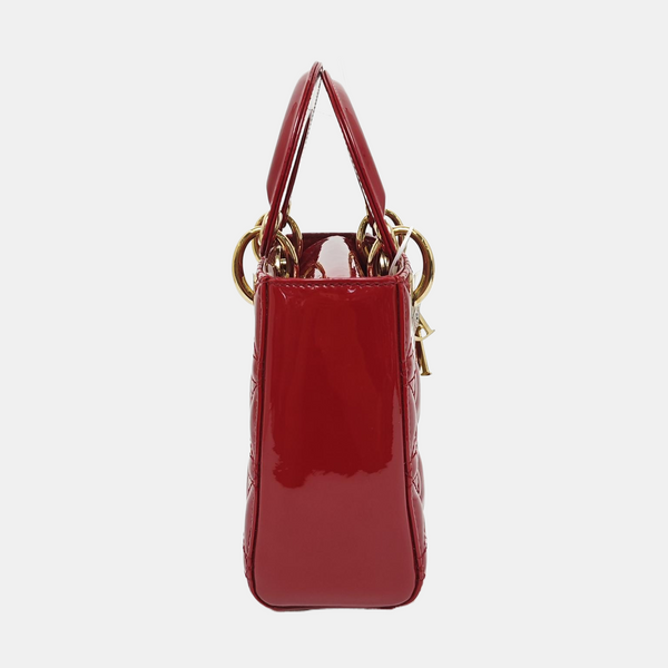 Lady Dior Mini Cannage Patent Calfskin Red