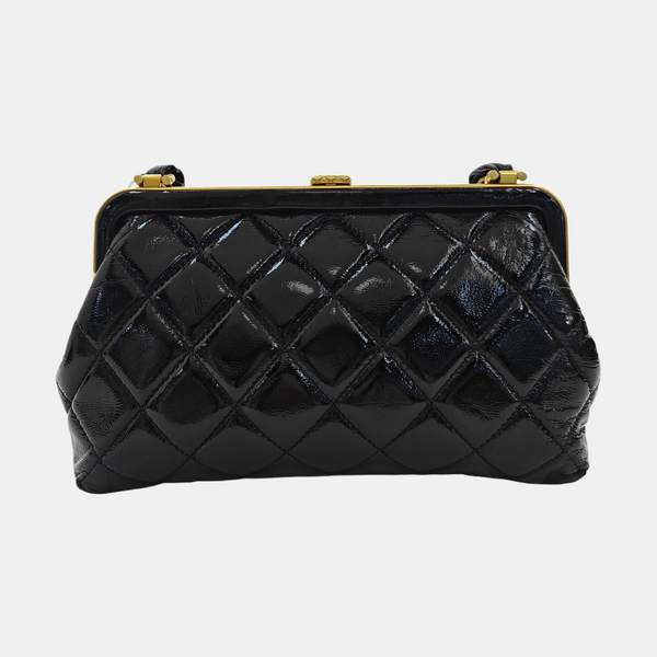 Quilted Patent Leather Top Handle Bag Small Black