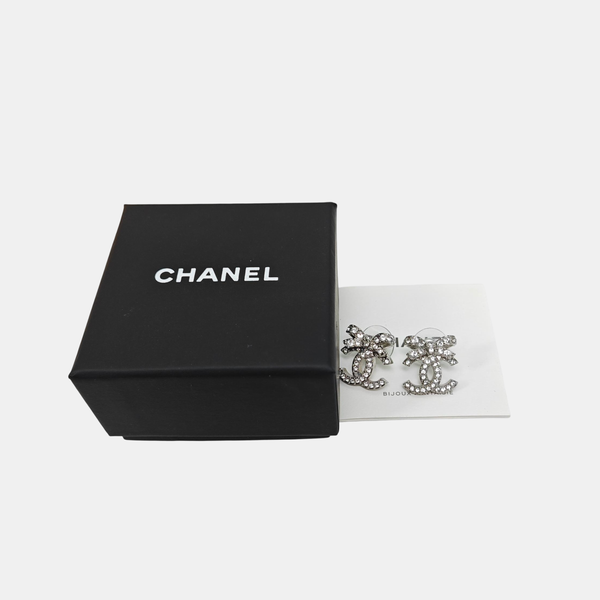 CC Logo Metal Silver Stud Earrings
